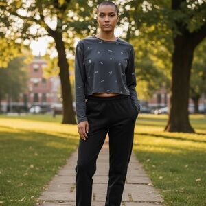 PINK Victoria's Secret’s Long Sleeve Black Crop Top 100% Cotton Women’s XS